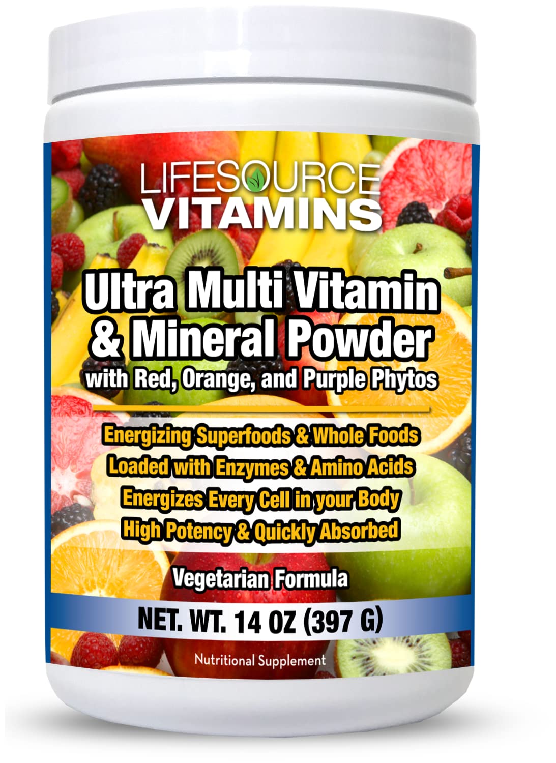 LifeSource Vitamins Ultra Multi Vitamin & Mineral Powder w/Phytos Reds Phyto Purples and Phyto Oranges, 14 oz