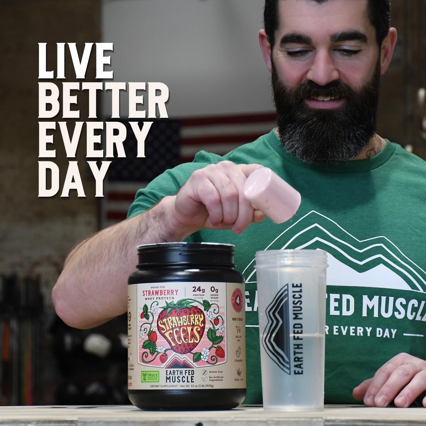 Earth Fed Muscle Strawberry Feels Forever Irish Grass Fed Whey Protein Isolate Powder, 32 Servings
