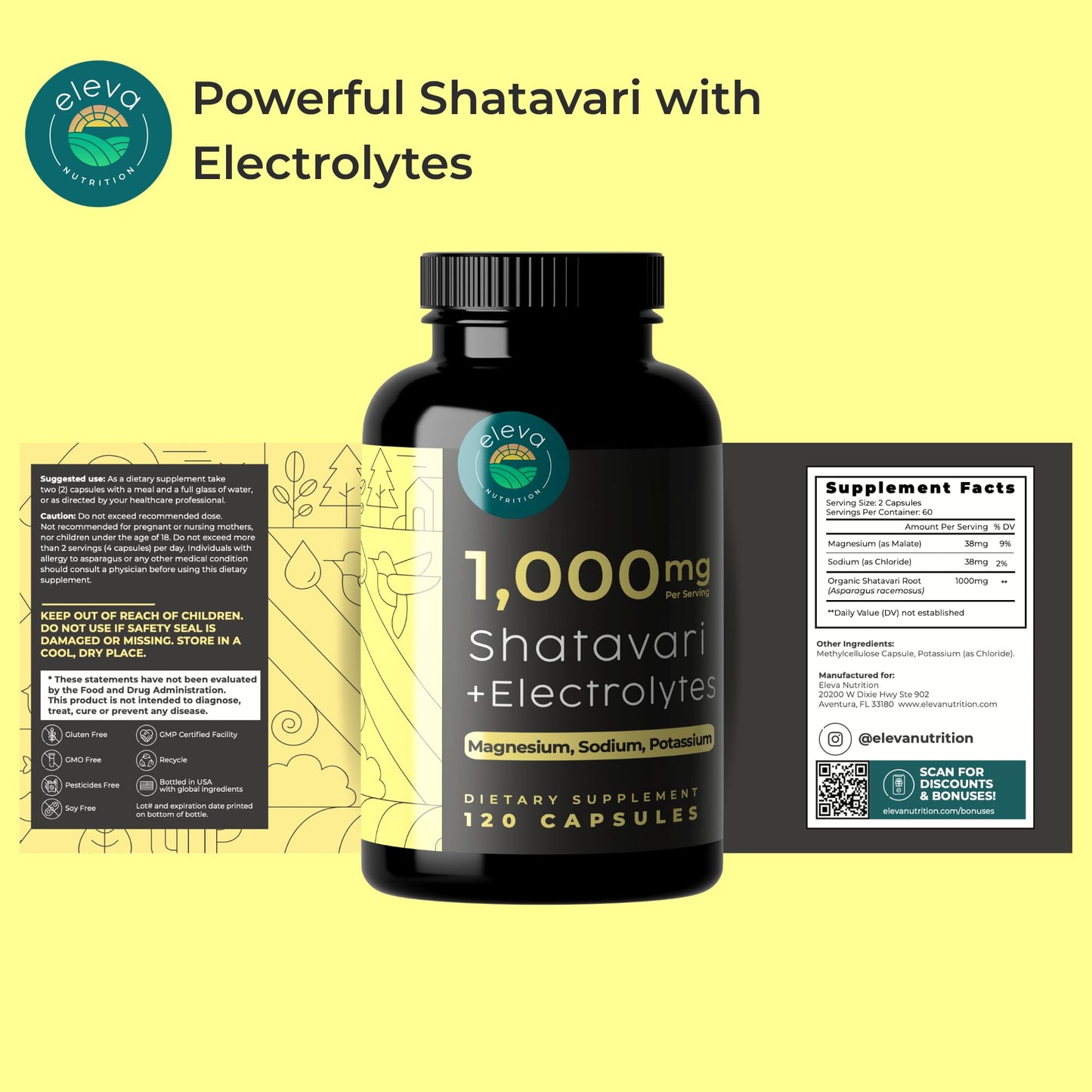 Eleva Nutrition Organic Shatavari Root Capsules, 120 Count
