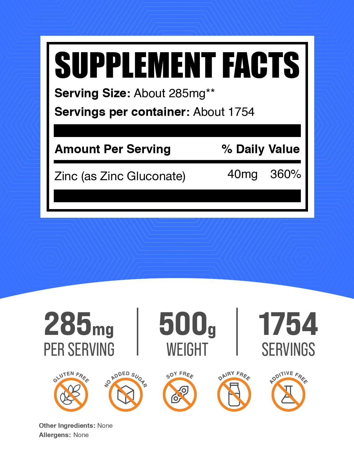 BulkSupplements Zinc Gluconate Powder 17.64 oz