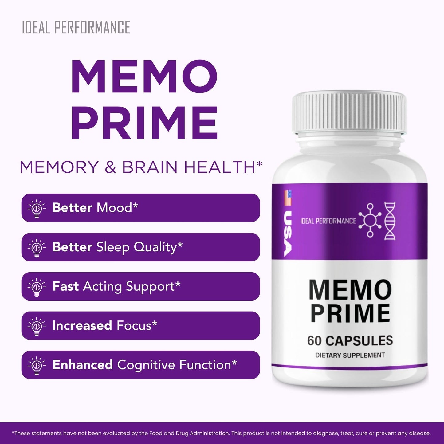IDEAL PERFORMANCE Memo Prime Capsules, 180 Capsules