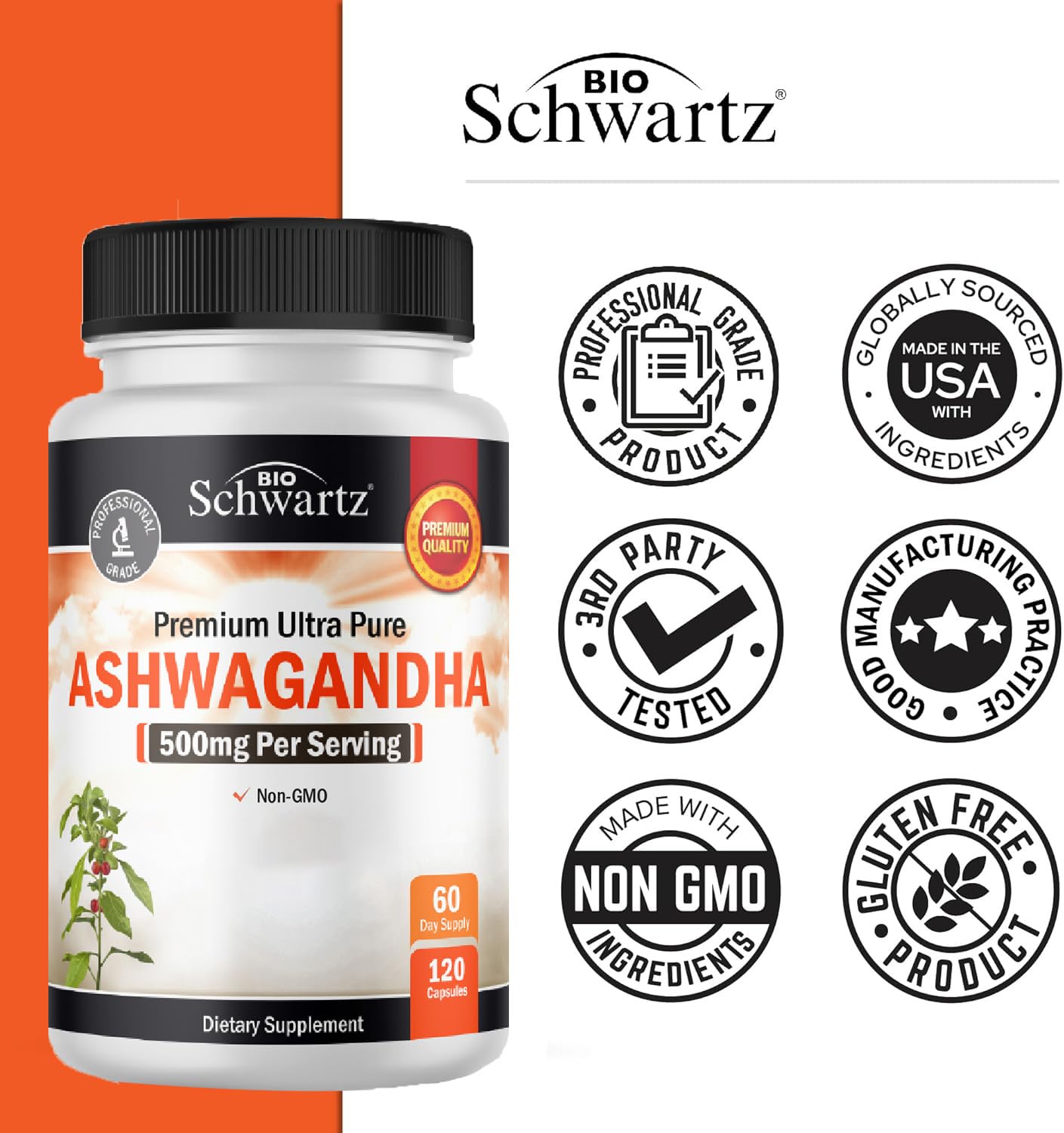 BioSchwartz Ashwagandha 500mg Capsule, 120 Count