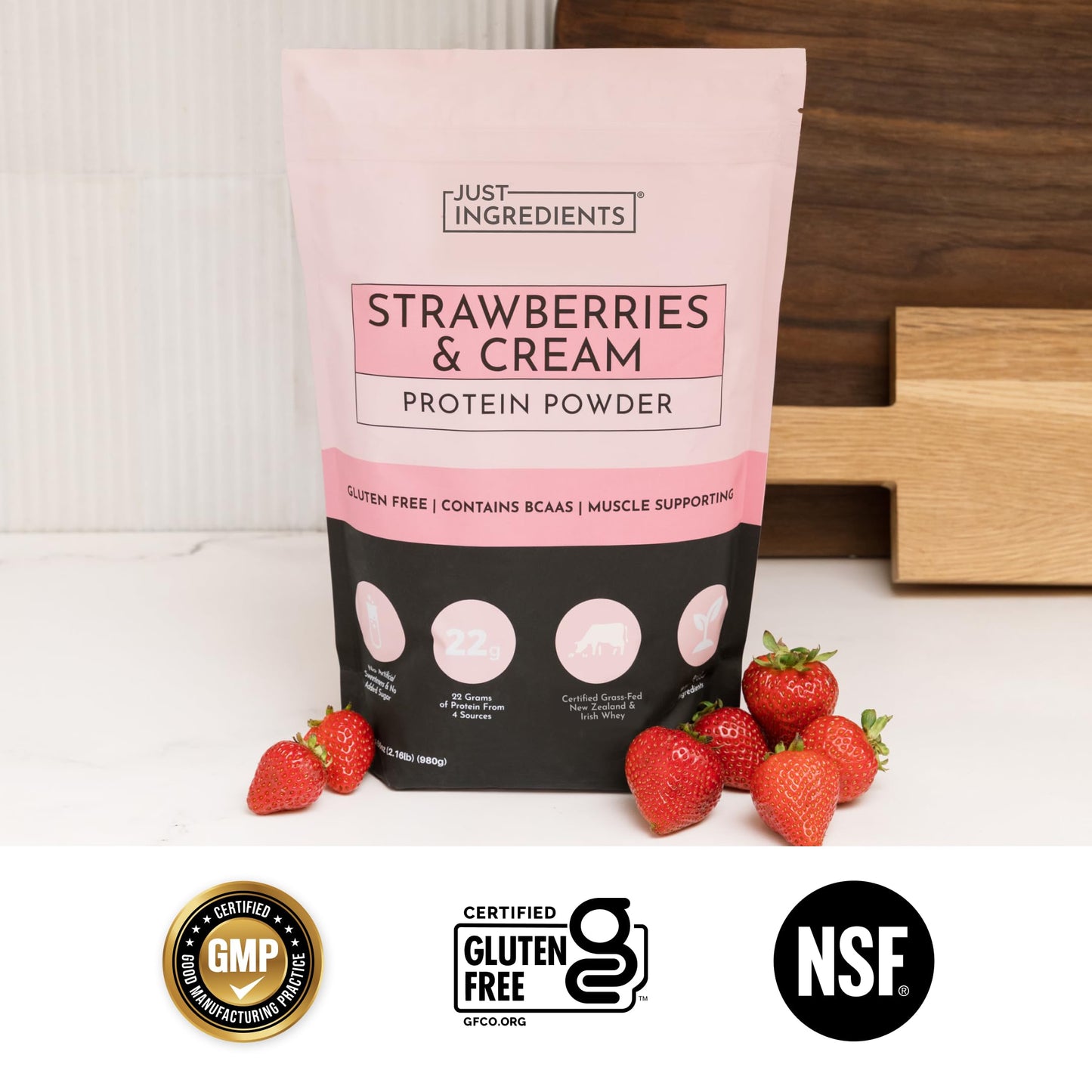 JUST INGREDIENTS Strawberries & Cream Protein Powder 20-Serving Blend