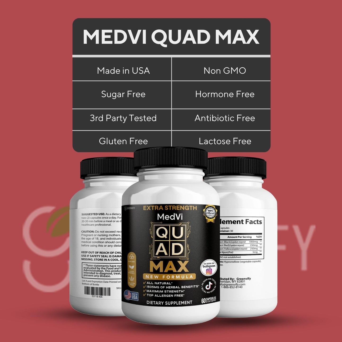 GREENVIFY MedVi Quad Max Maca Root Supplement Capsules, 60 Capsules