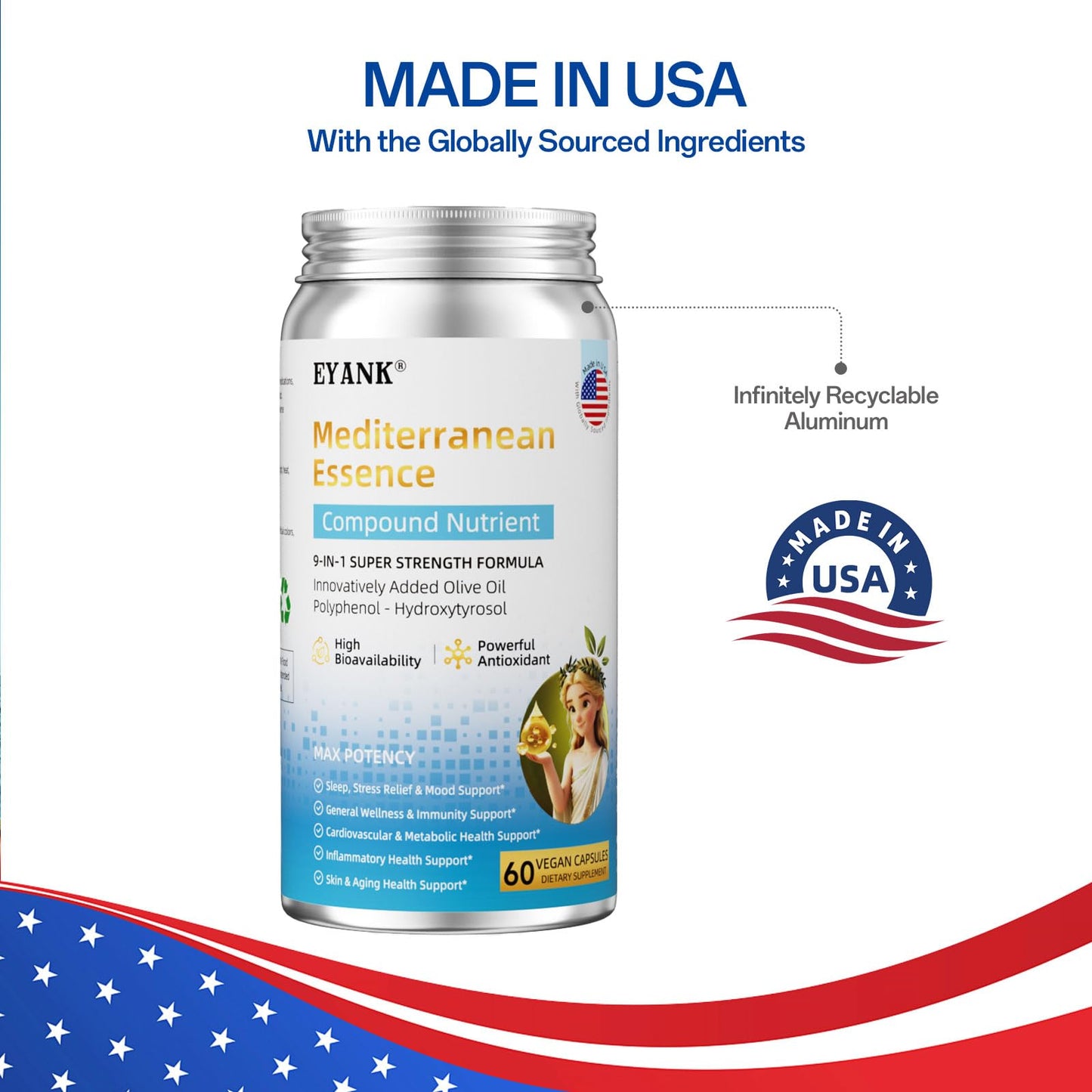 EYANK Olive Leaf Extract Supplement - 25% Hydroxytyrosol, 60 Capsules