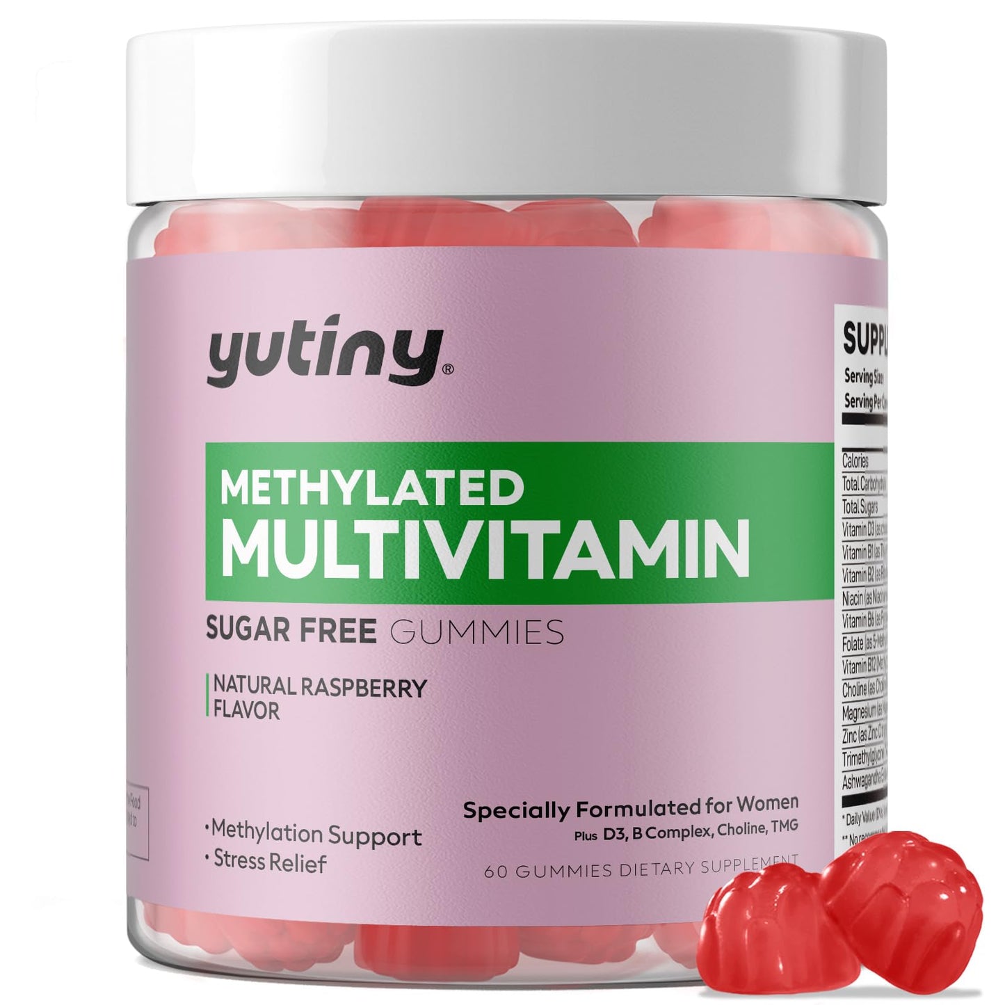 Yutiny Methylated Multivitamin for Women Gummies, Methyl B Complex Vitamins with D3 Zinc Choline TMG for Energy & Nervous System, Vegan, Sugar Free, 60 Gummies