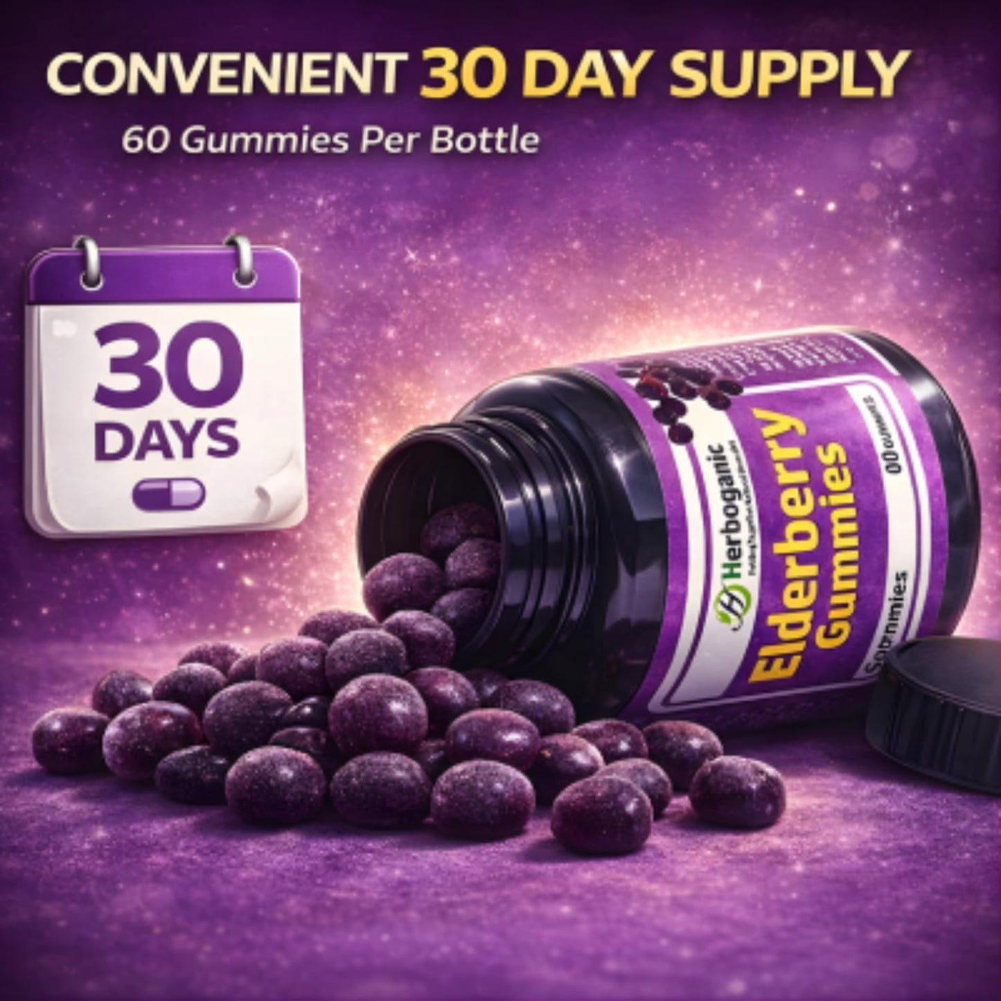 HERBOGANIC Elderberry Gummies 60 Count
