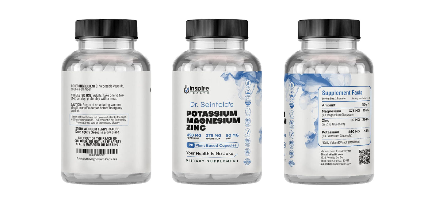 GINSPIRE NUTRITION Magnesium Potassium Supplements with Zinc Capsules, 90 Count
