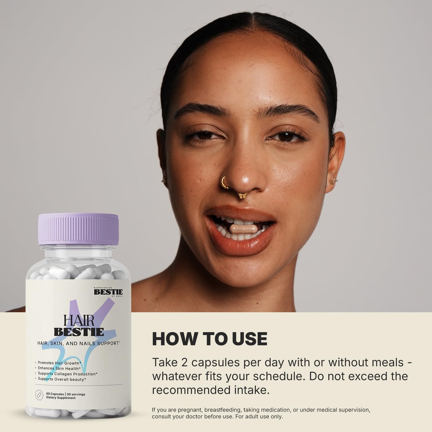 Biohacking Bestie Hair Bestie Supplement Capsule, 60 Capsules