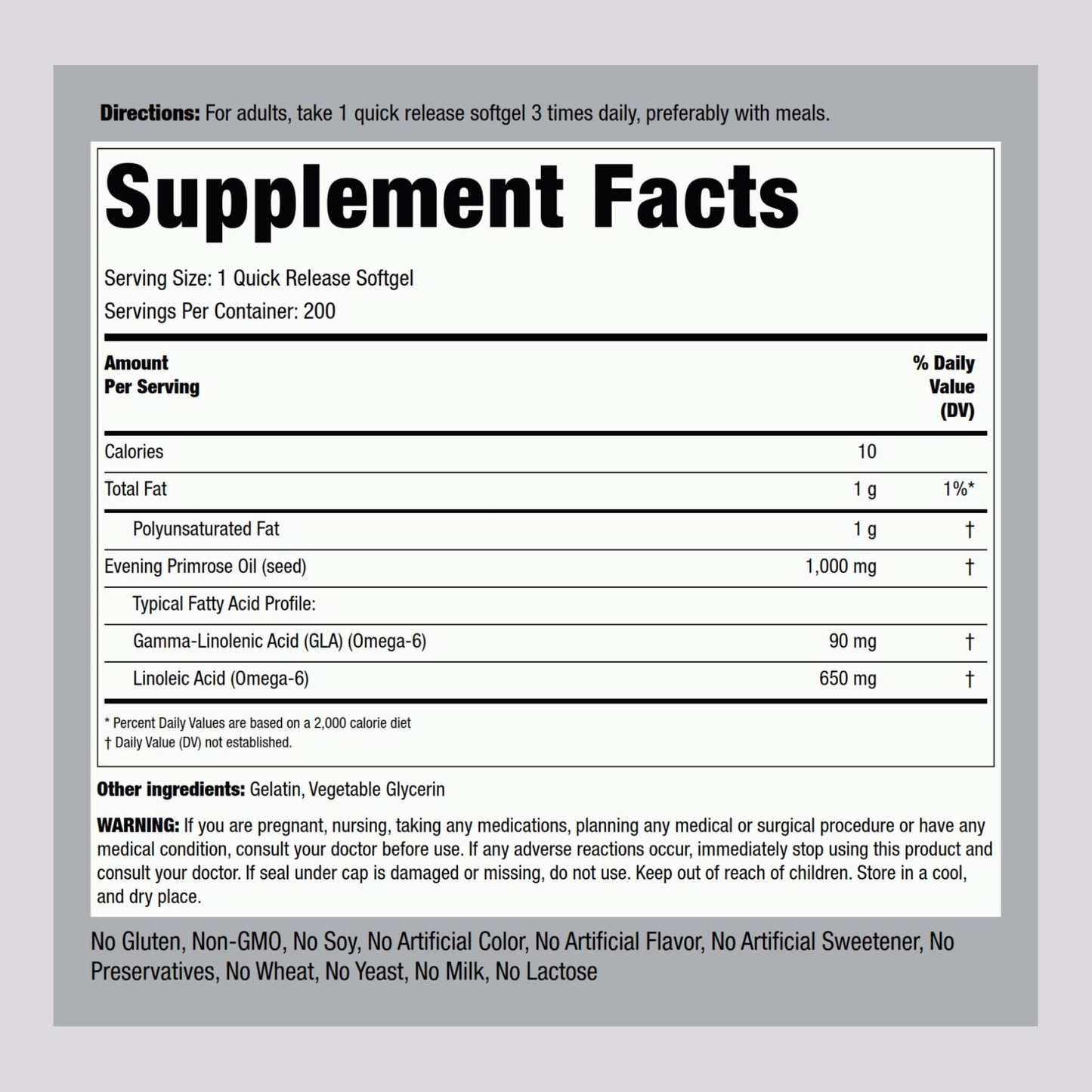 Piping Rock Evening Primrose Oil Softgels 1000mg, 200 Count