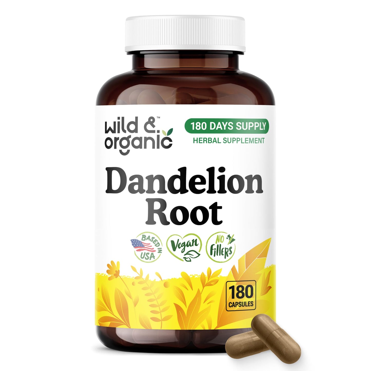 Wild & Organic Dandelion Root Capsules 180 Count