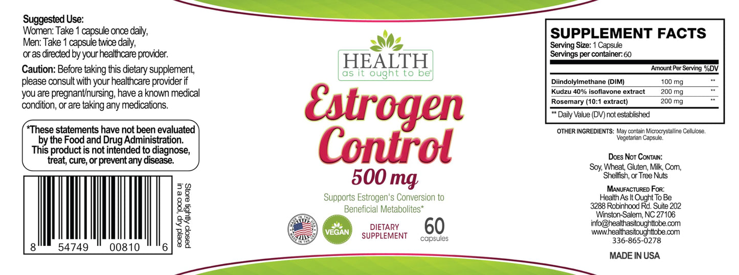 Health As It Ought To Be Estrogen Control Supplement 60 Capsules