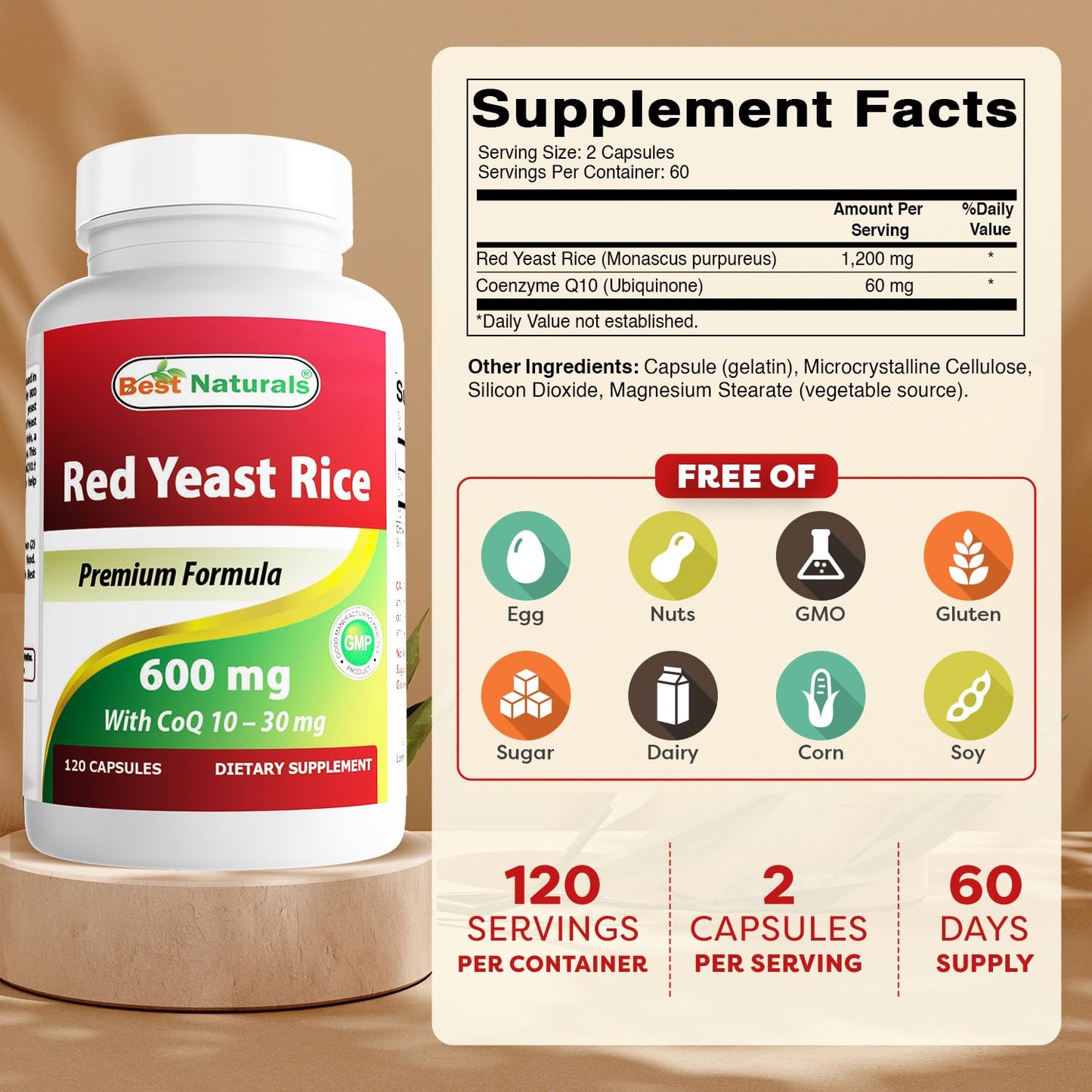 Best Naturals Red Yeast Rice with CoQ10 Capsules 120