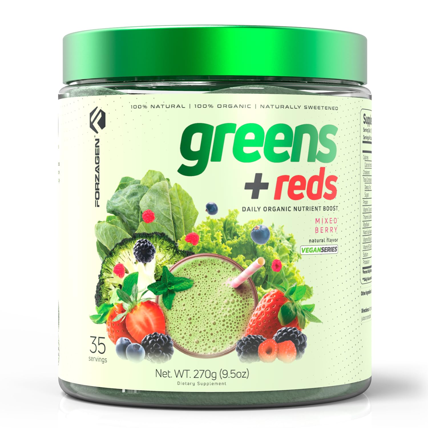 Forzagen Organic Vegan Greens & Reds Superfood Powder, 9.52 oz