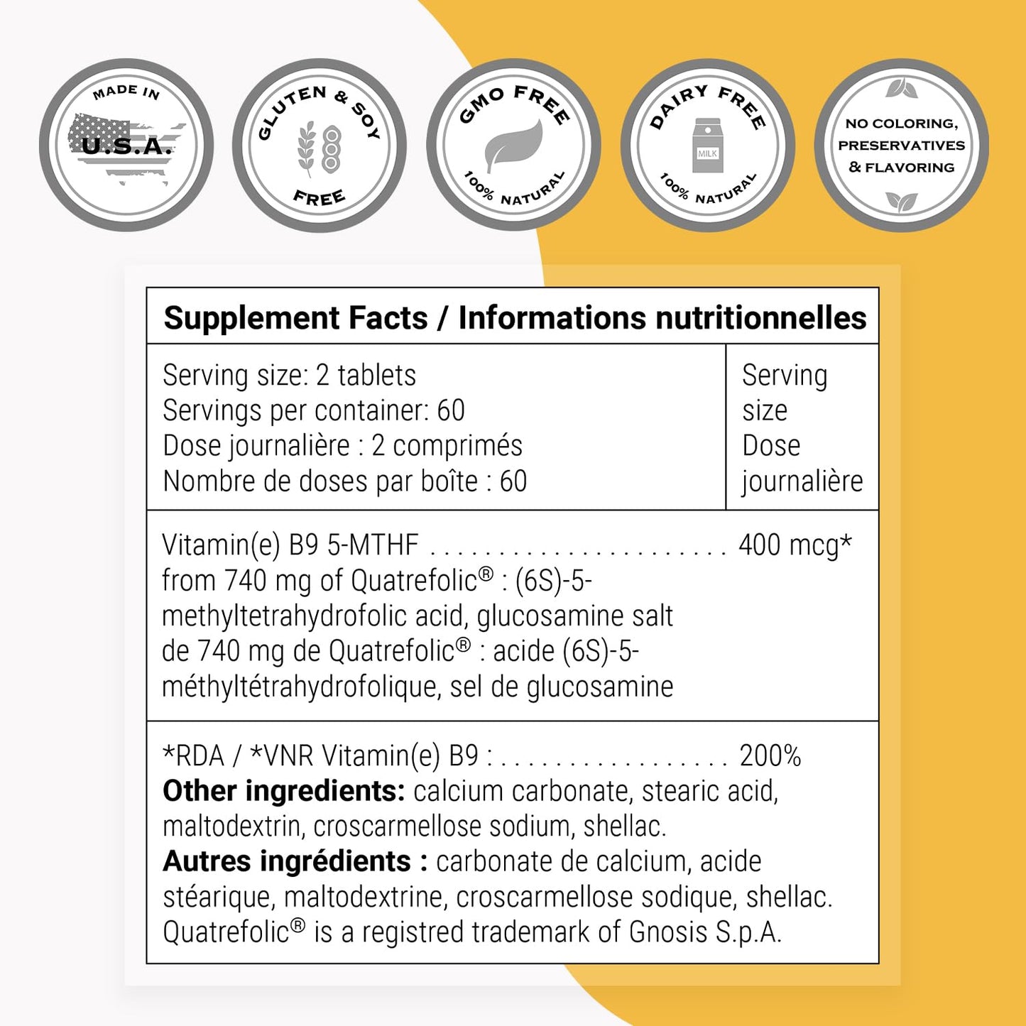 Supersmart SuperFolate 5-MTHF Active Folate Vitamin B9, Quatrefolic, 400mcg, 120 Tablets