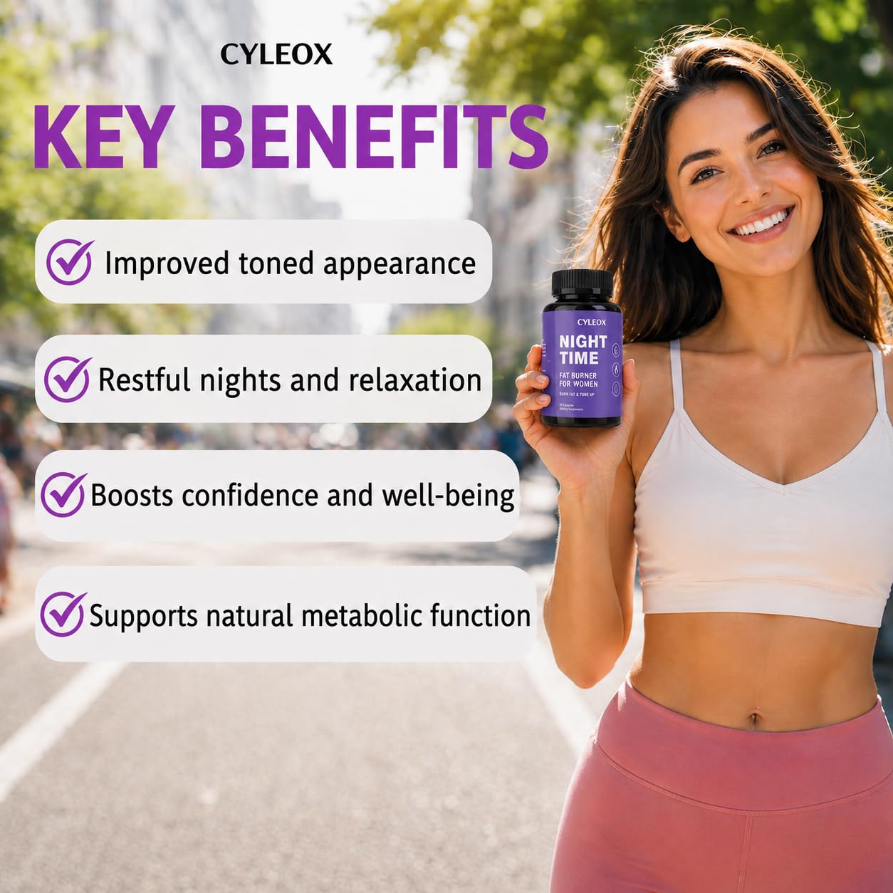 Cyleox Night Time Fat Burner for Women – Weight Loss Supplement with Green Tea, Appetite Suppressant & Metabolism Booster Support, Nighttime Wellness Capsules, 60 Count