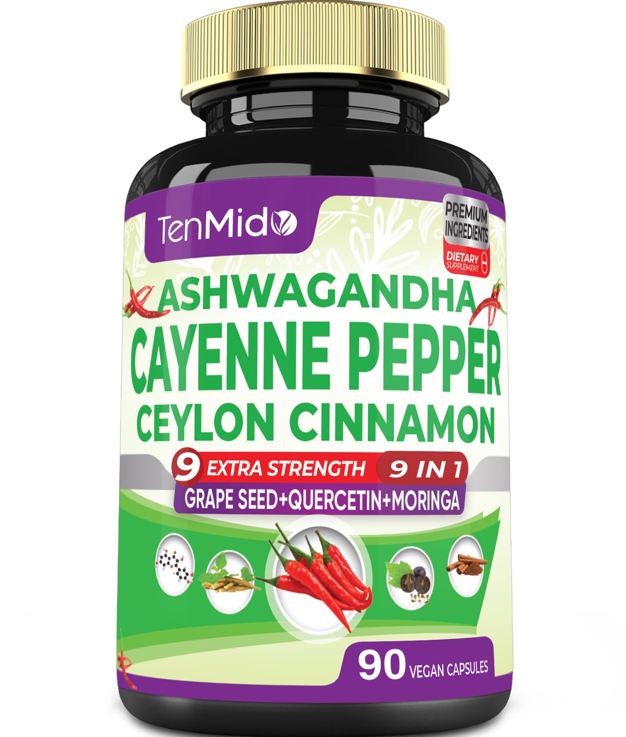 Tenmido Cayenne Pepper Supplements Capsules, 90 Count