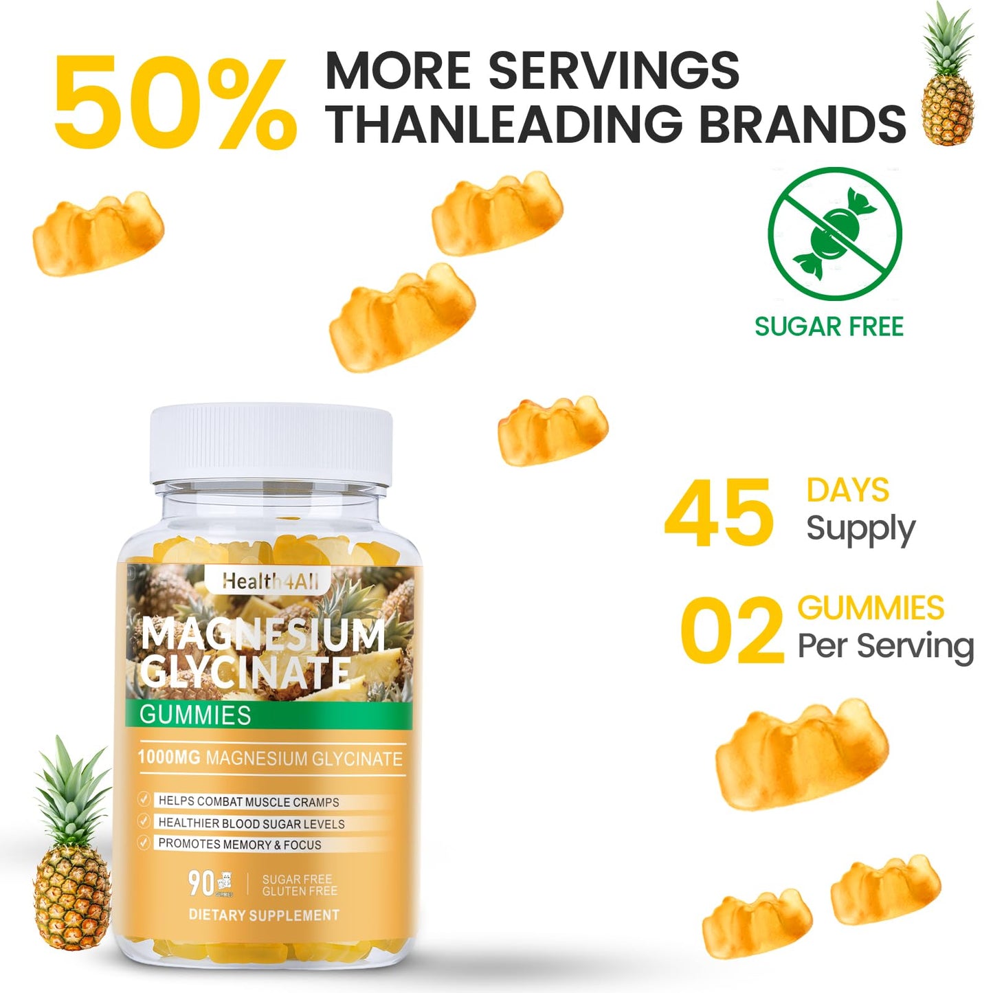 Health4All Magnesium Glycinate Gummies 1000mg, 90 Gummies