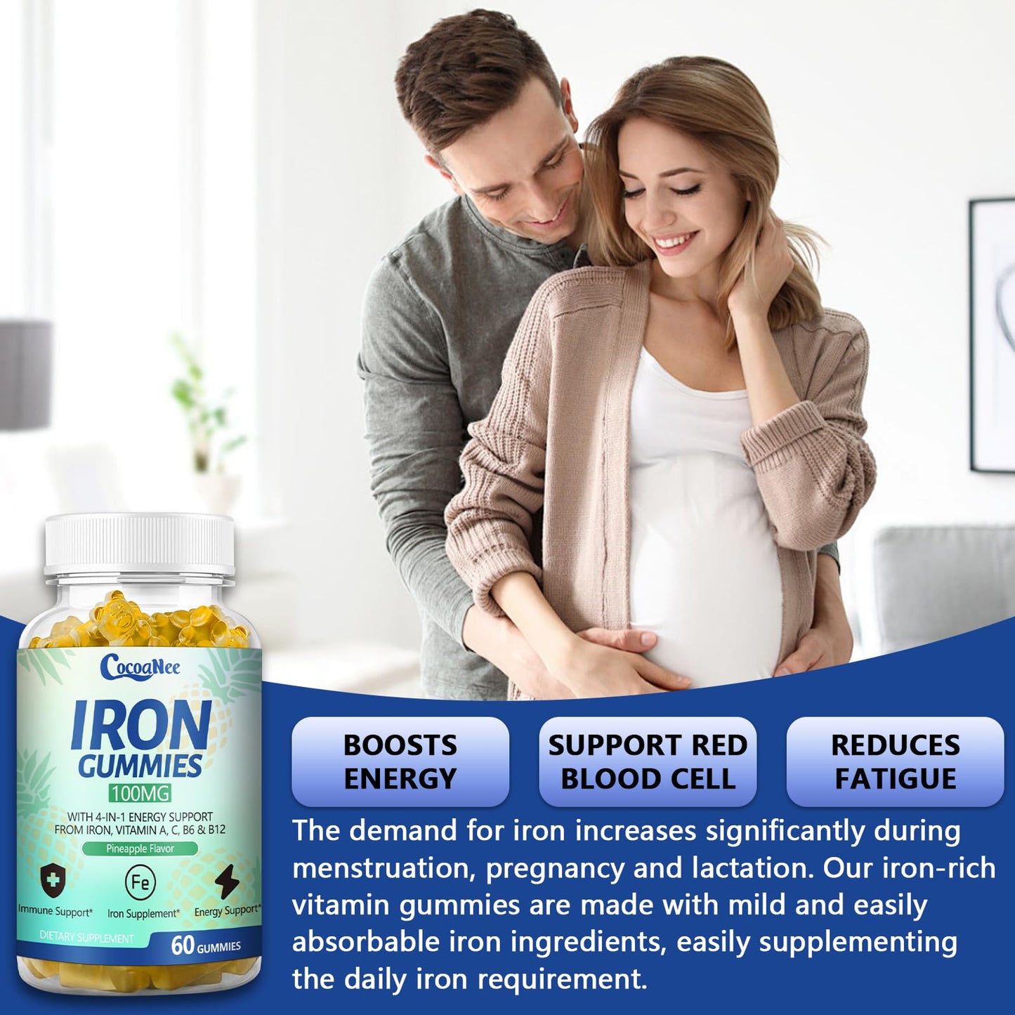 CocoaNee Iron Supplements Gummies 60 Count