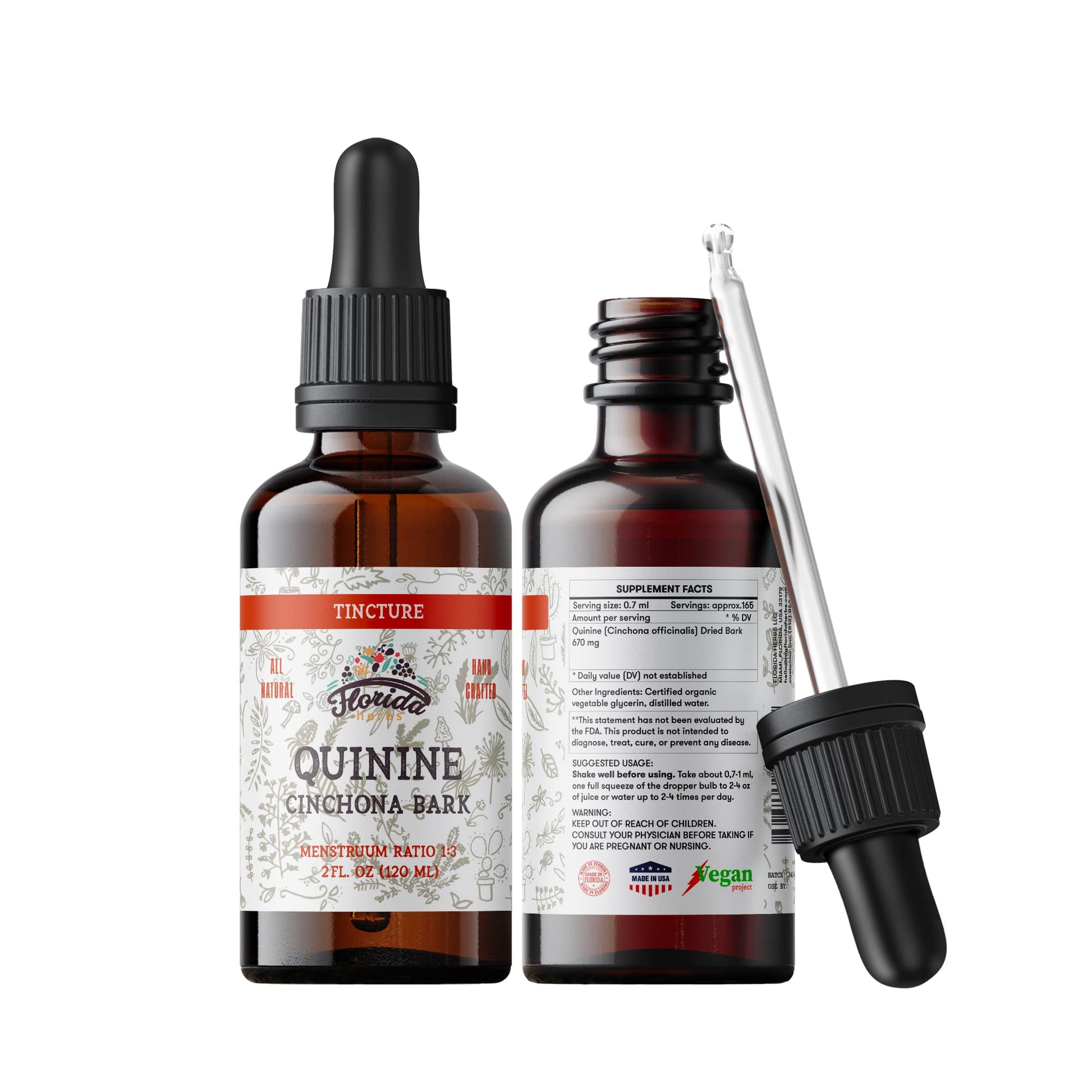 Florida Herbs Quinine Tincture Extract Liquid, 2 Fl Oz