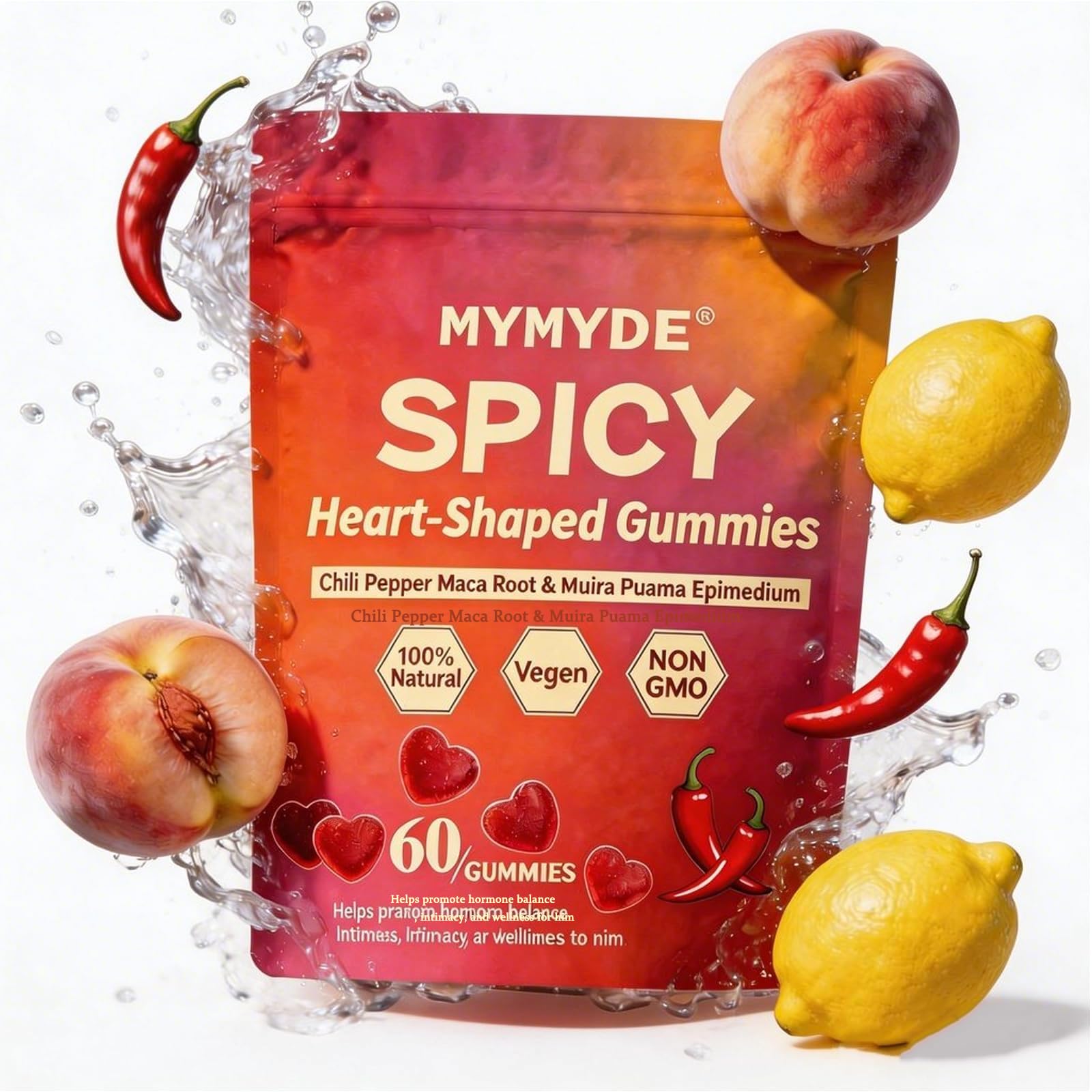 MYMYDE Spicy Square Heart Shape Gummies Gummy 60 Count