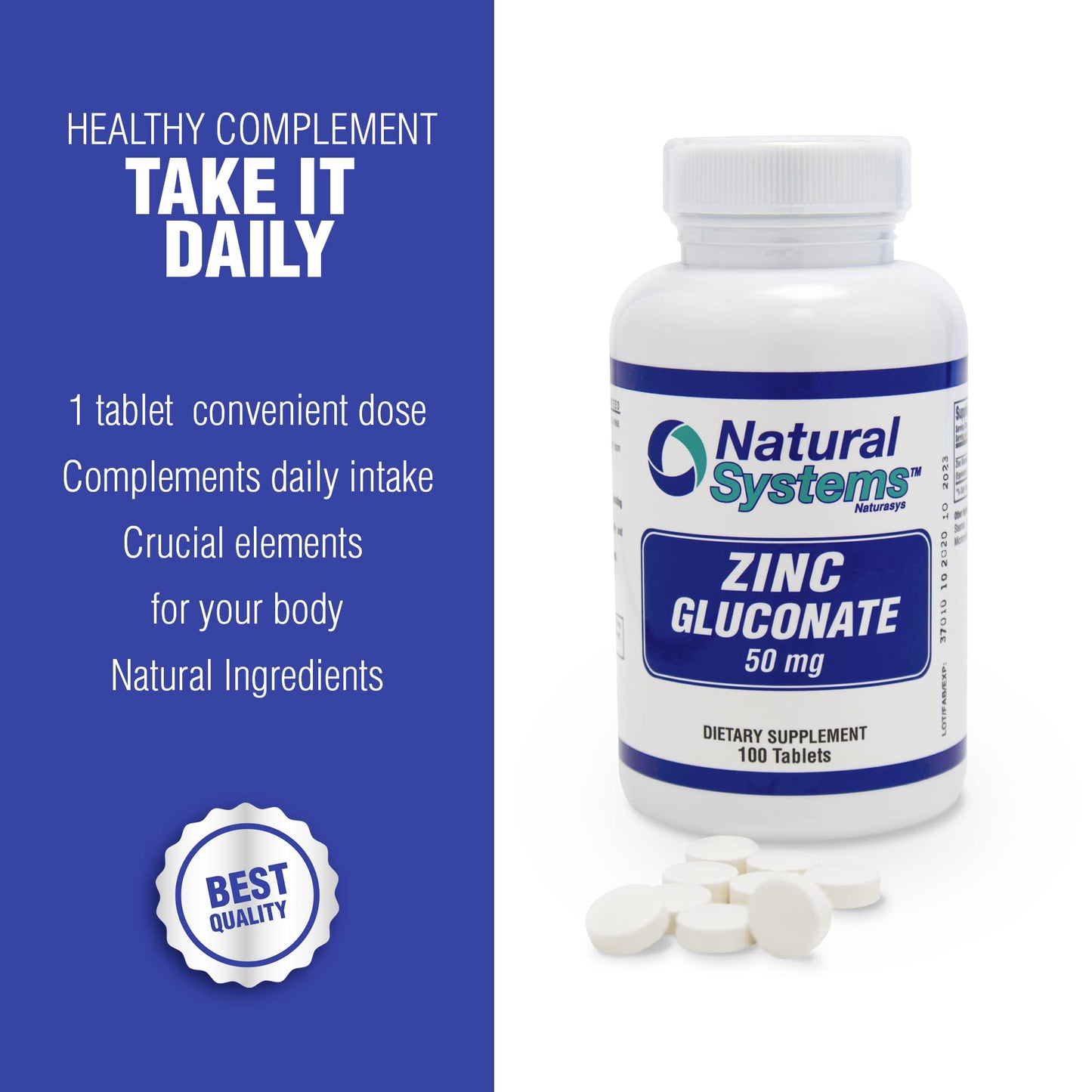 Natural Systems Naturasys Zinc Gluconate 50 mg Tablet, 100 Count