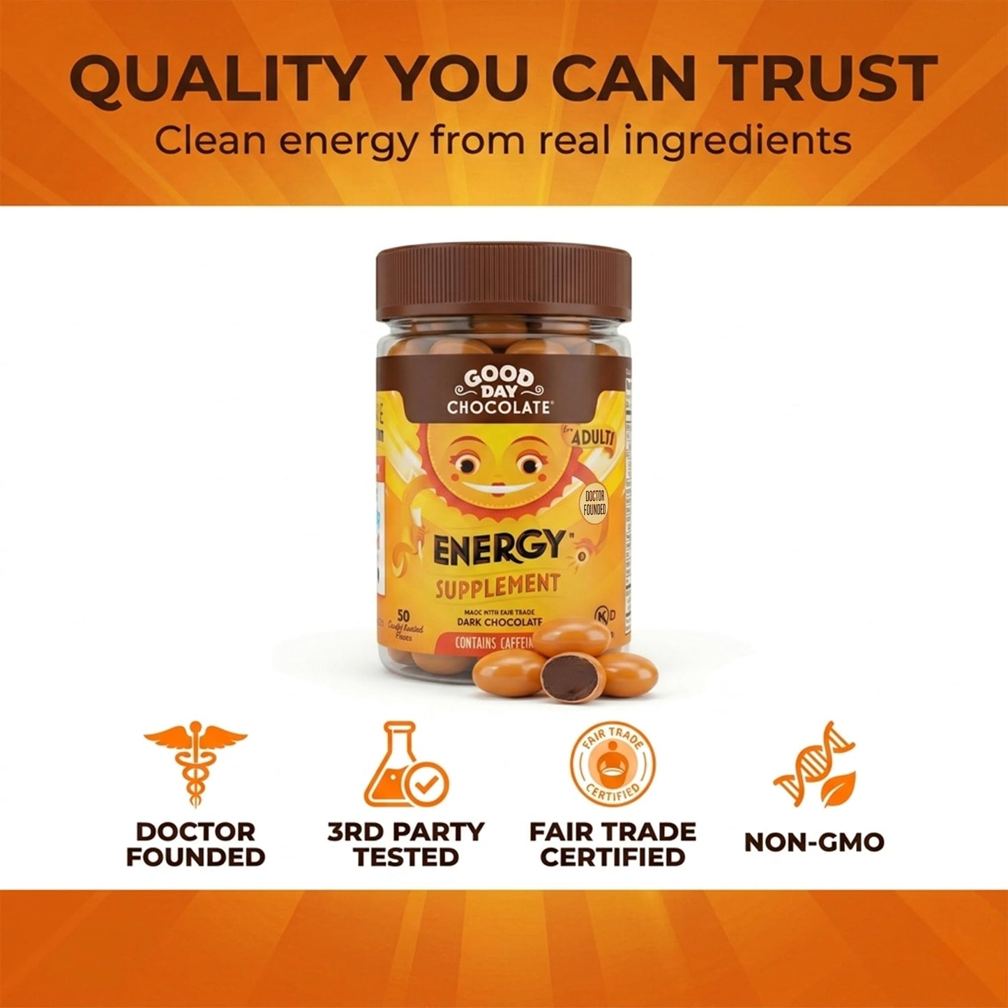 Good Day Chocolate Energy Supplements for Adults Chewable 100 Count
