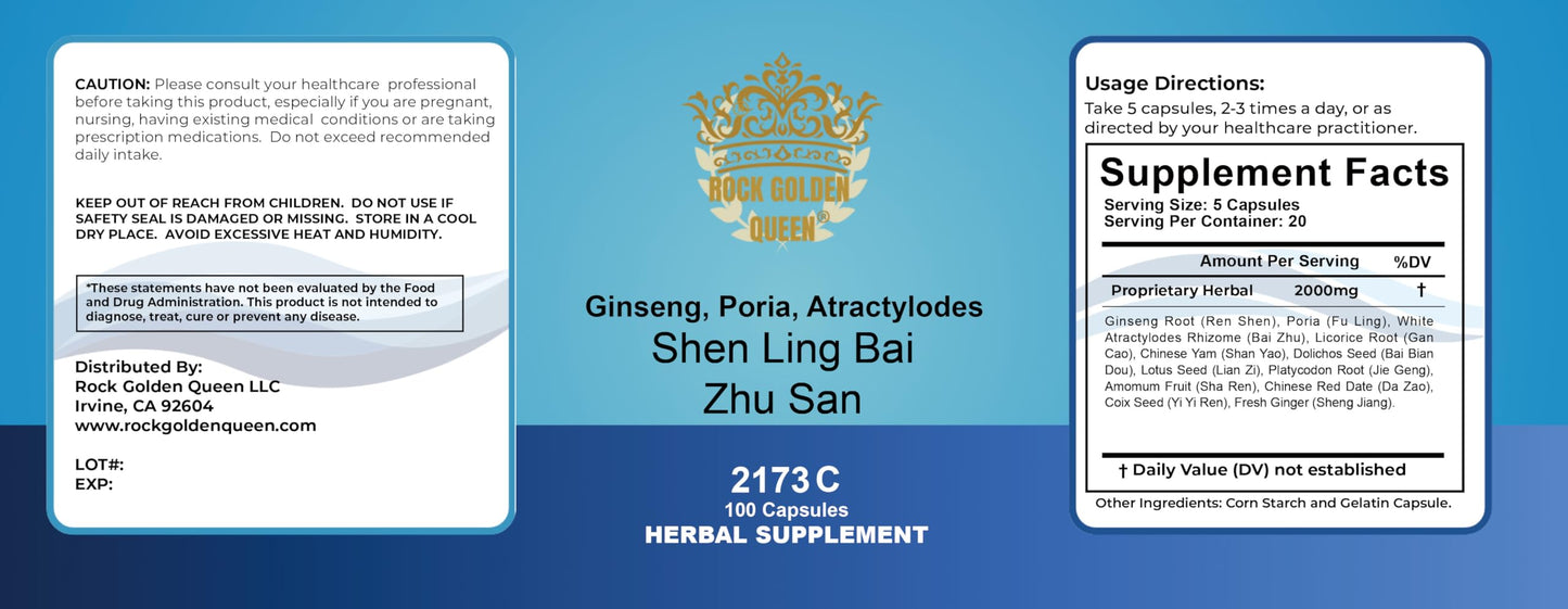 Rock Golden Queen Shen Ling Bai Zhu San / Ginseng, Poria & Atractylodes Capsules, 100 Capsules