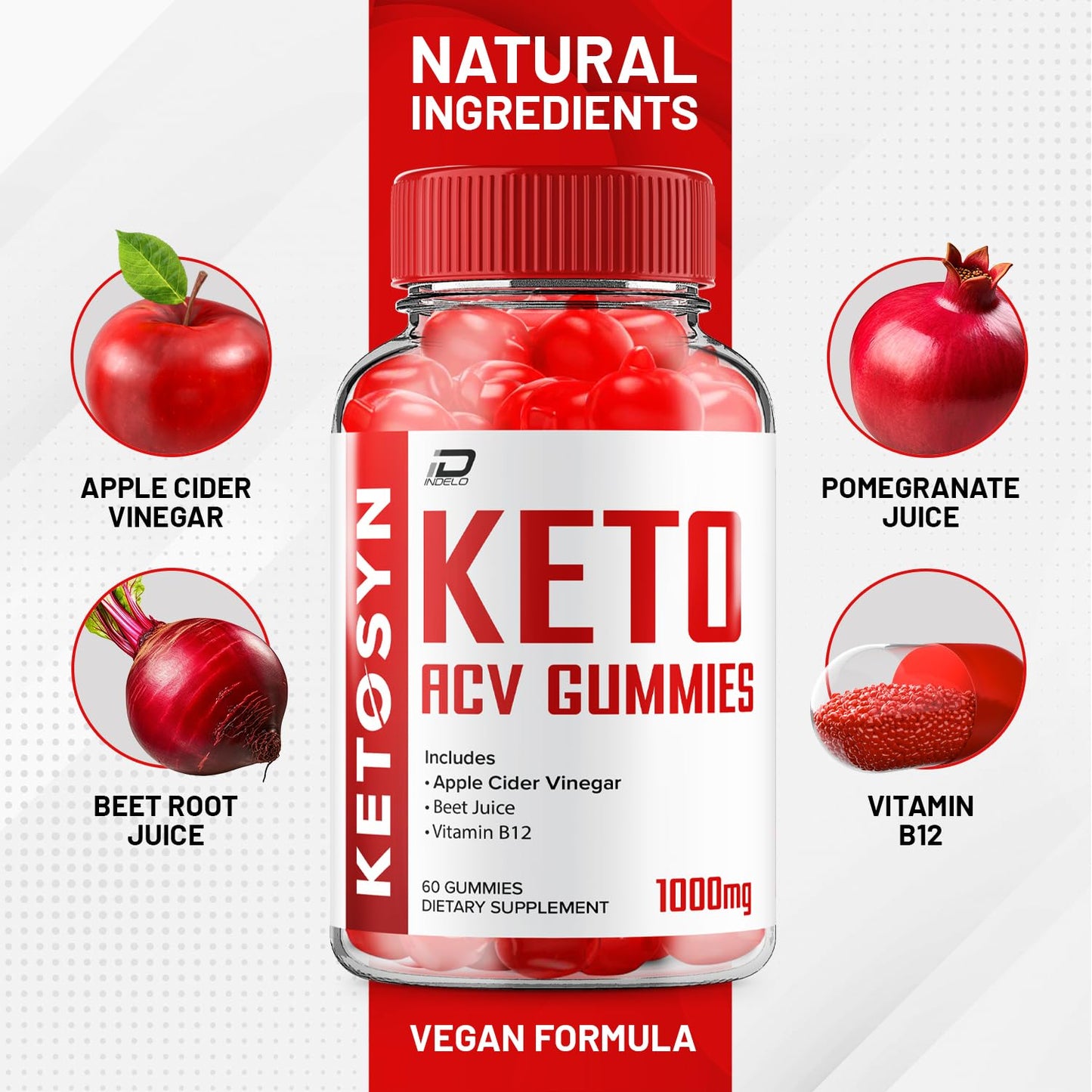 Indelo Ketosyn ACV Gummies Advanced Formula, 120 Gummies