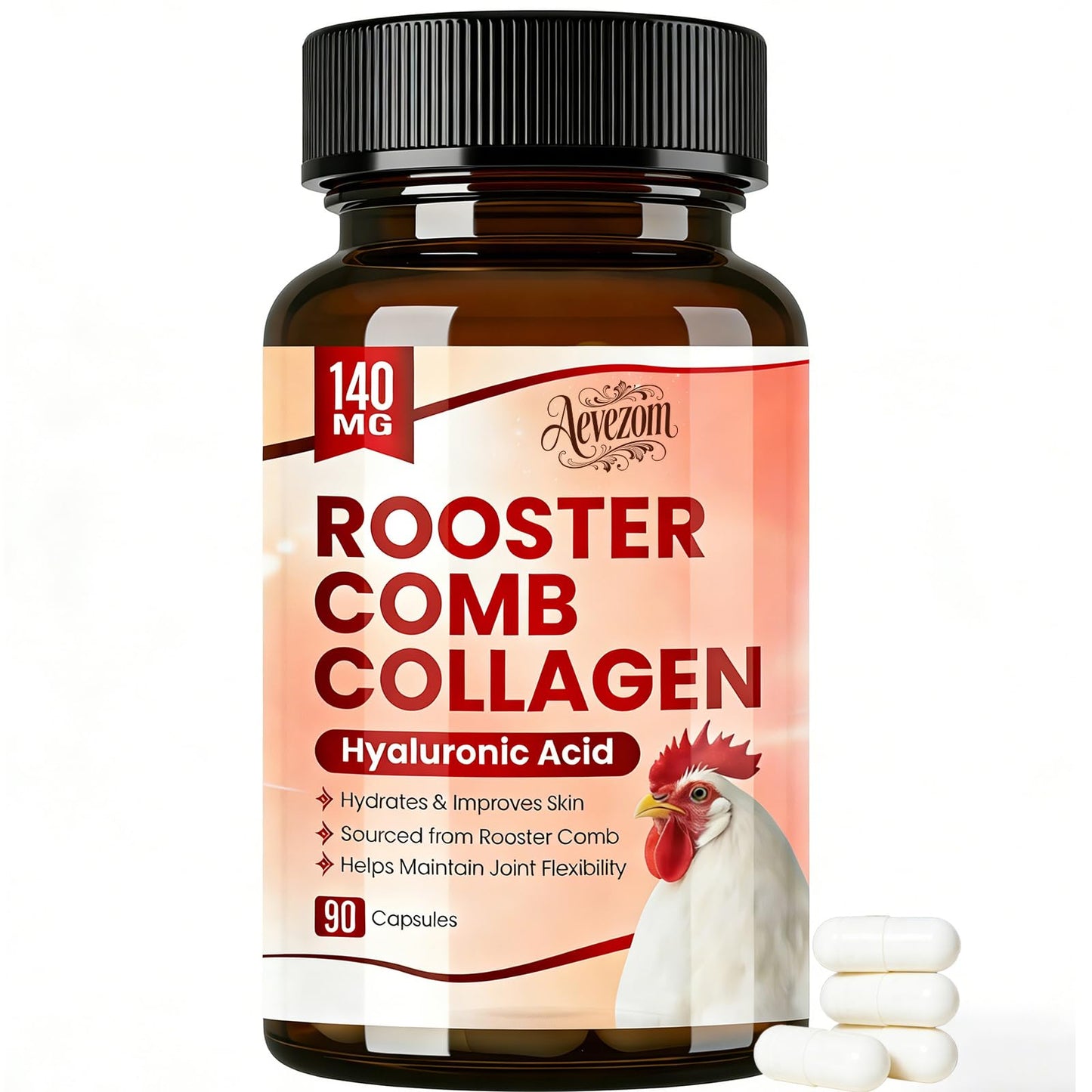 Aevezom Rooster Comb Collagen, Natural Hyaluronic Acid & Collagen Supplement Powder, Rooster Comb Extract - 140mg, 1