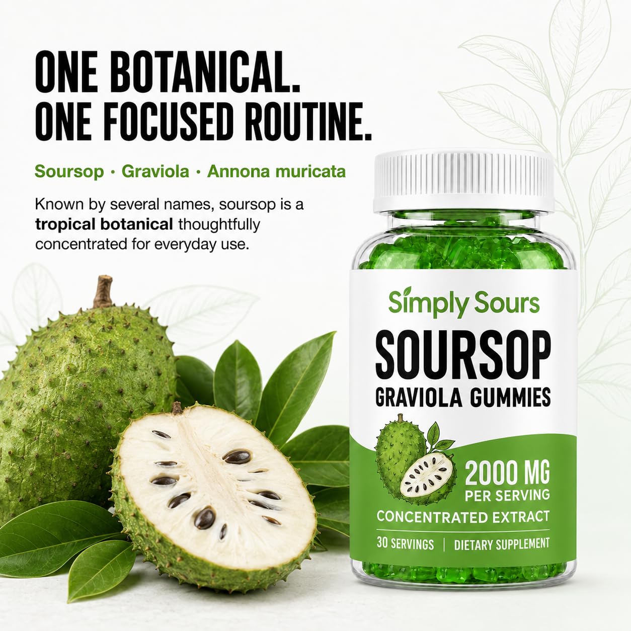 ONAISE Simply Sours Soursop Gummies Graviola Concentrated Extract, 60 Gummies