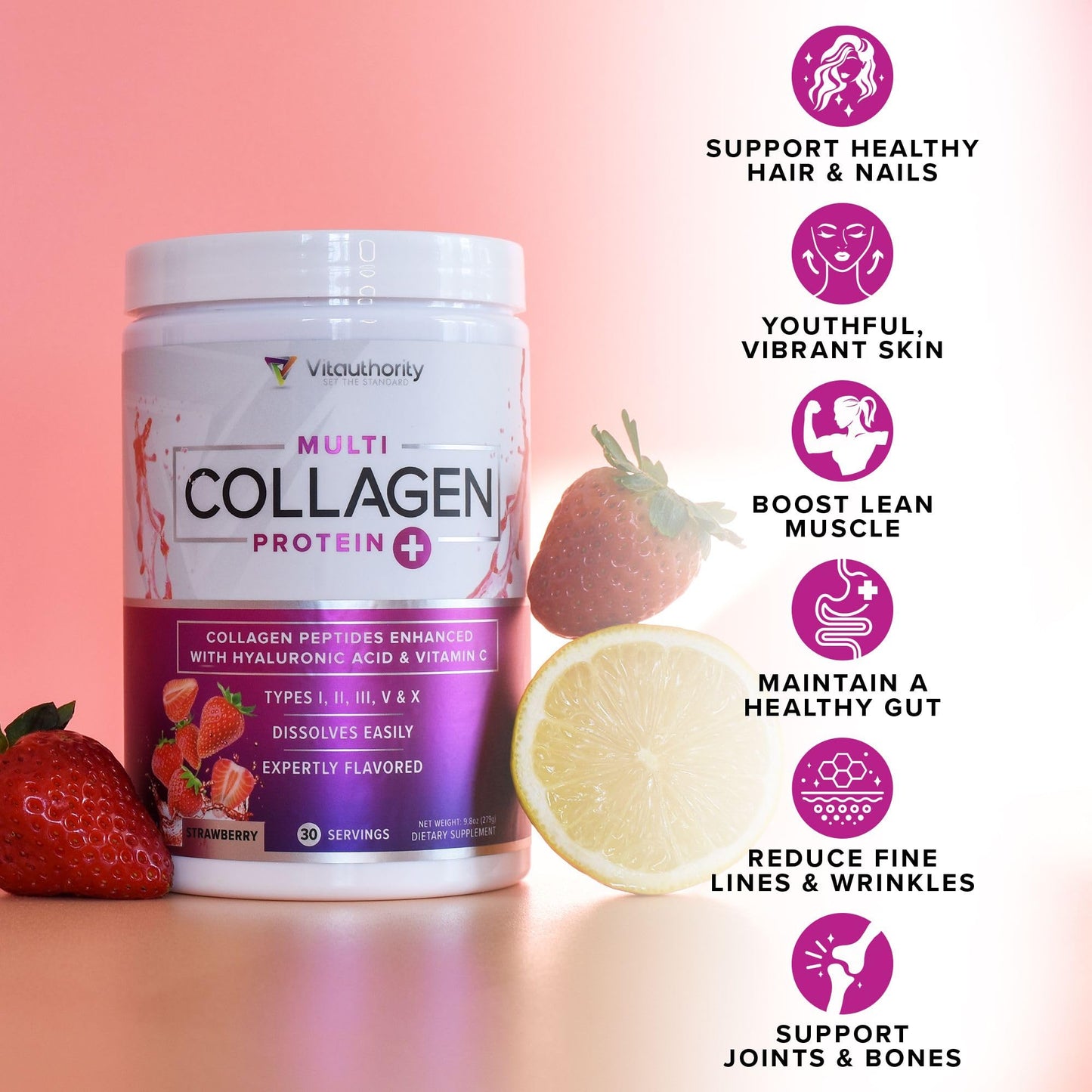 Vitauthority Multi Collagen Peptides Powder for Women, 10 oz