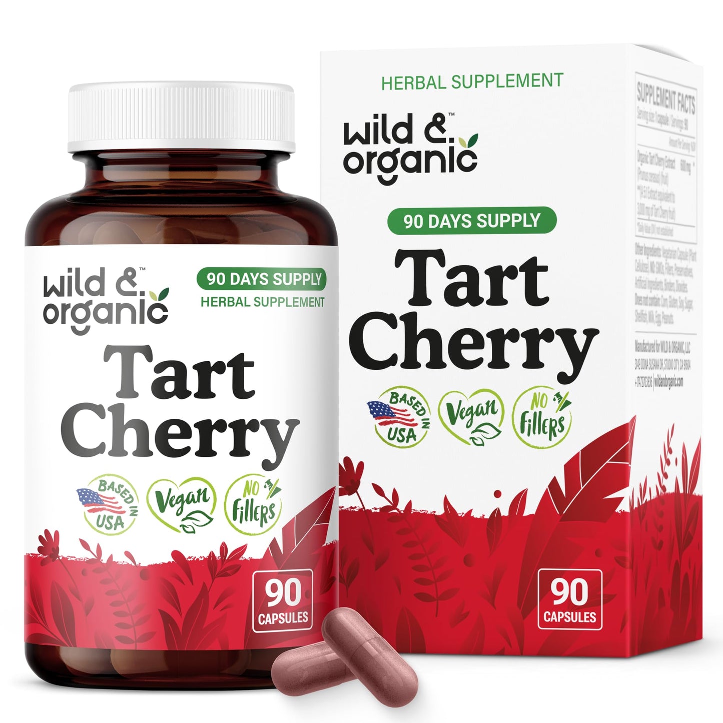 Wild & Organic Tart Cherry 600 mg Capsules, 90 Count