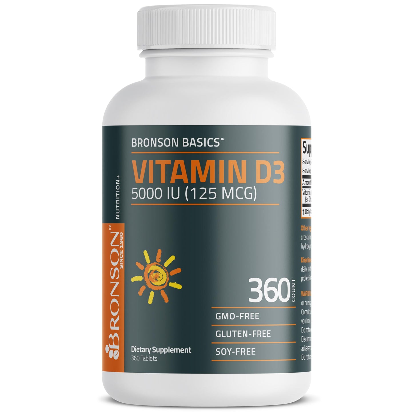 Bronson Vitamin D3 5000iu (125mcg) Healthy Muscle Function and Immune Support, Non-GMO, 360 Tablets