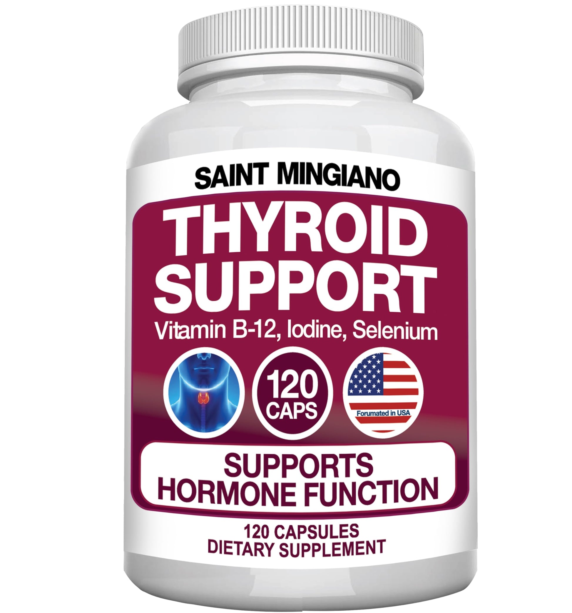 Saint Mingiano Thyroid Support Supplement with Iodine Capsule, 120 Capsules