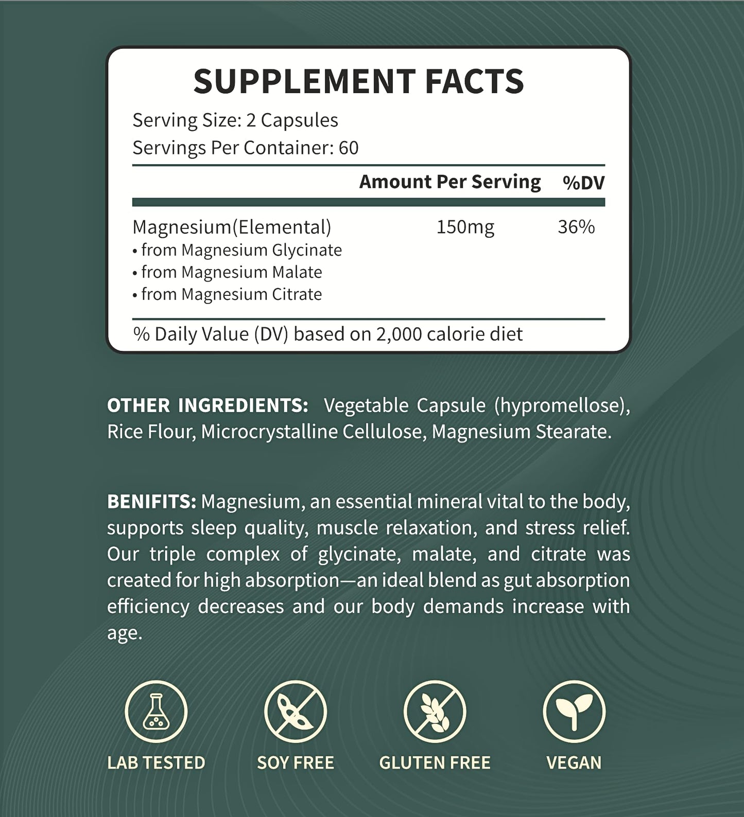 Good Friends Health Society Magnesium Glycinate, Malate, & Citrate - High Absorption Veggie Capsules, 120 Count