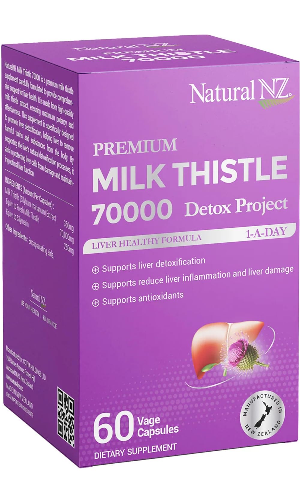 Natural NZ Milk Thistle 70000 1-A-Day Capsules, 60 Count