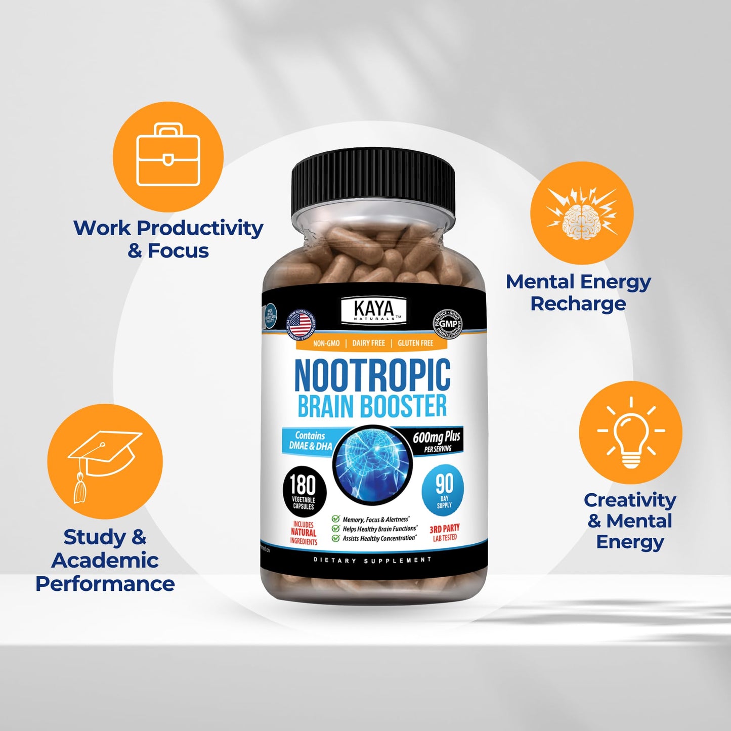 Kaya Naturals Nootropic Brain Booster Capsule 180 Count
