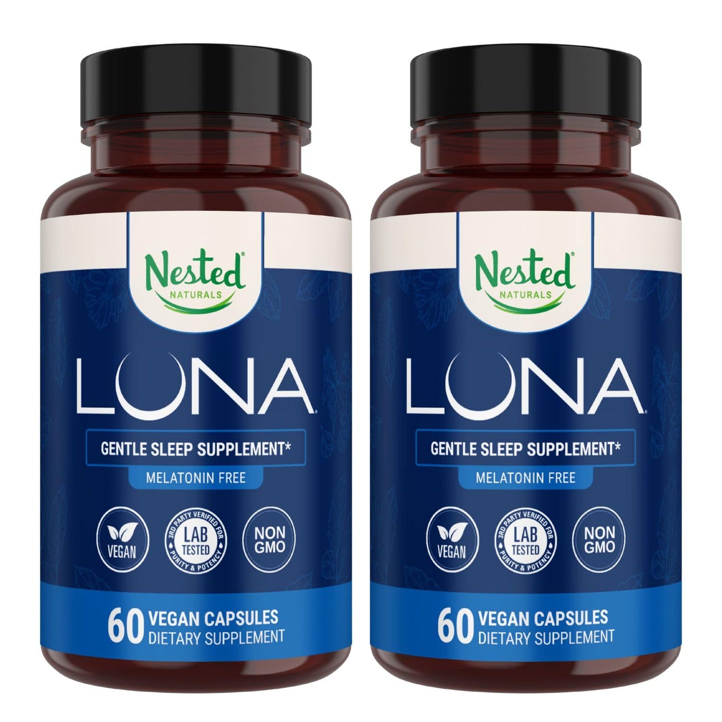 Nested Naturals Luna Melatonin-Free Non-Habit Forming Herbal Sleep Supplement with Chamomile, Valerian, L-Theanine, 120 Capsules