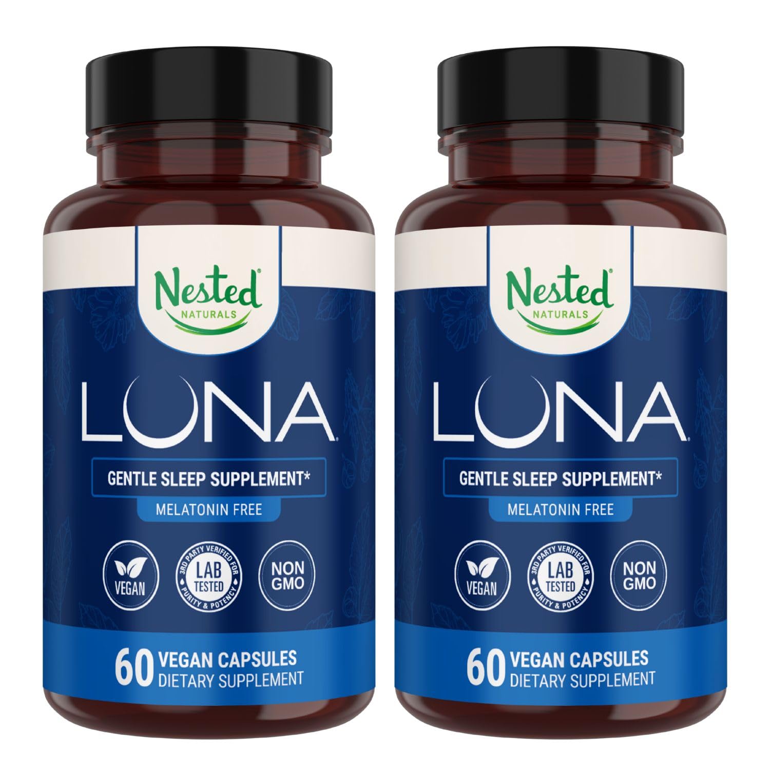 Nested Naturals Luna Melatonin-Free Non-Habit Forming Herbal Sleep Supplement with Chamomile, Valerian, L-Theanine, 120 Capsules
