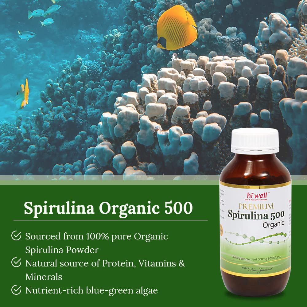 HI WELL PURE & NATURAL NEW ZEALAND Spirulina Organic Tablets 500