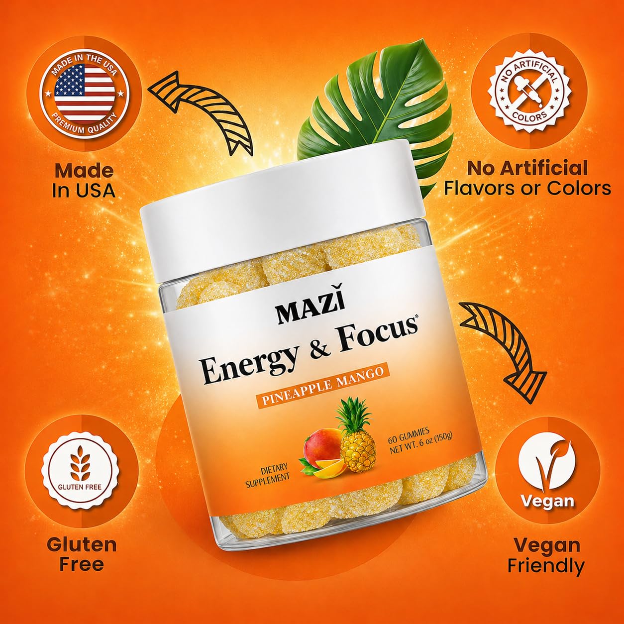 MAZI Energy & Focus Gummies, 60 Count