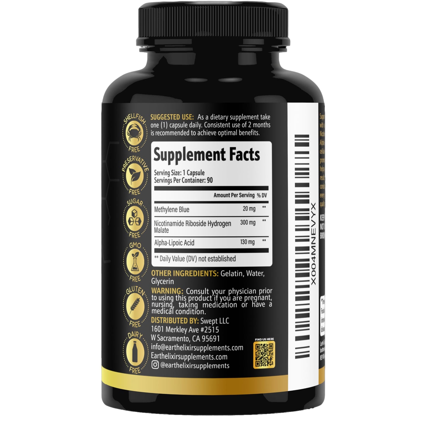 Earth Elixir 3-in-1 Methylene Blue Capsules – Pharmaceutical Grade with Alpha-Lipoic Acid (ALA) & NAD, Energy, Cognitive & Cellular Support, 90 Capsules