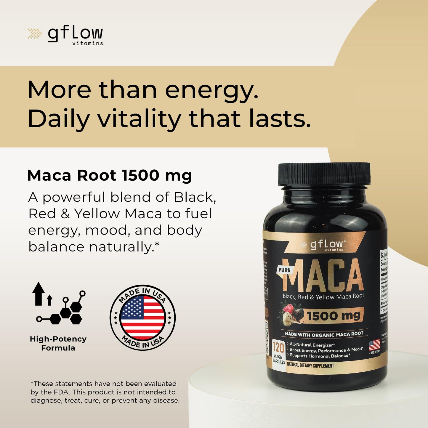 Gflow Vitamins Organic Maca Root Capsules, 120 Capsules