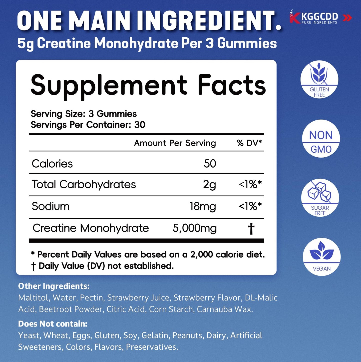KGGCDD Creatine Monohydrate Gummies 5000mg, 90 Count