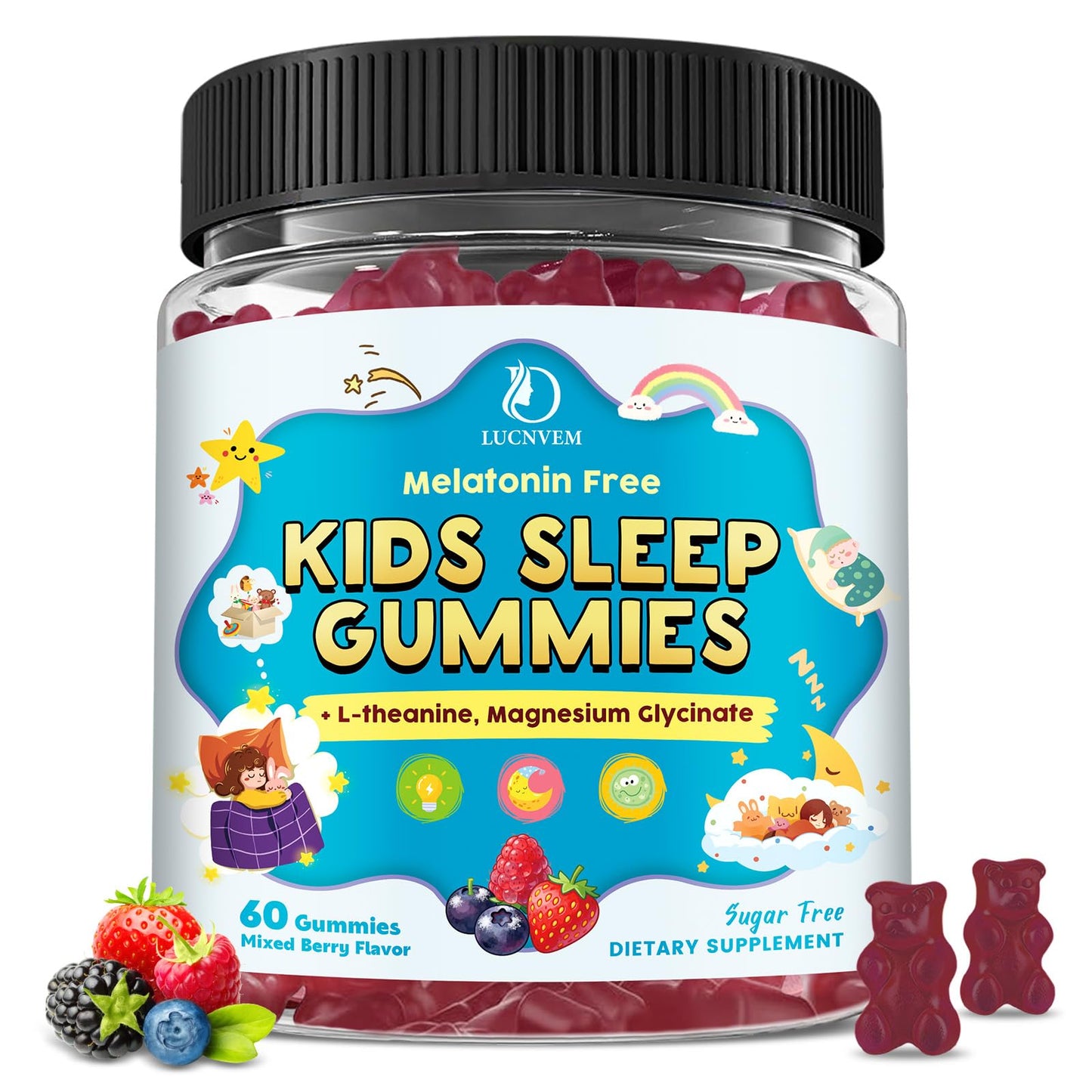 LUCNVEM Kids Sleep Gummies with Magnesium Glycinate, 60 Count