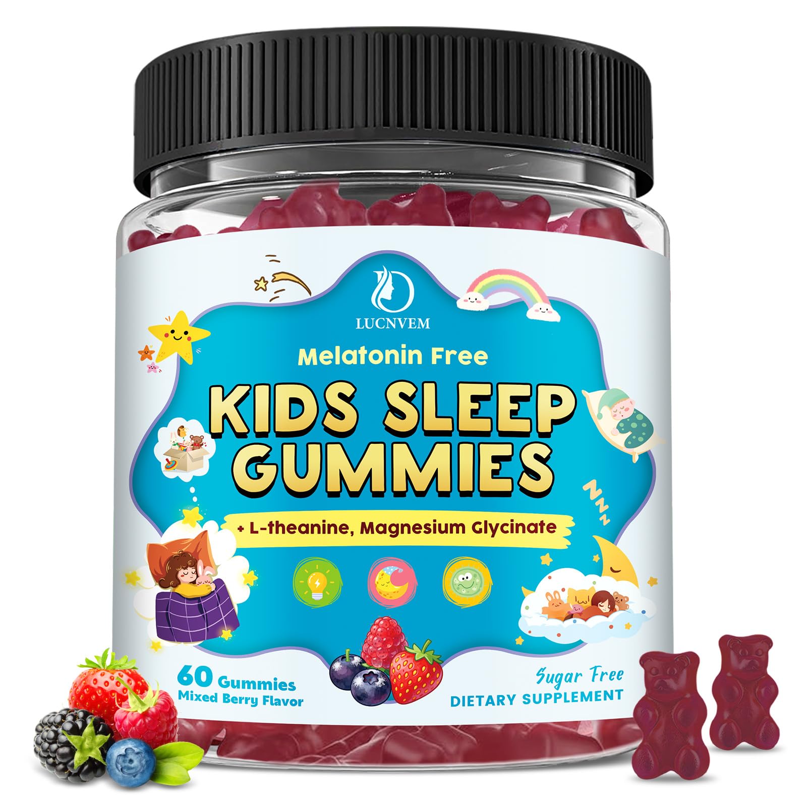 LUCNVEM Kids Sleep Gummies with Magnesium Glycinate, 60 Count