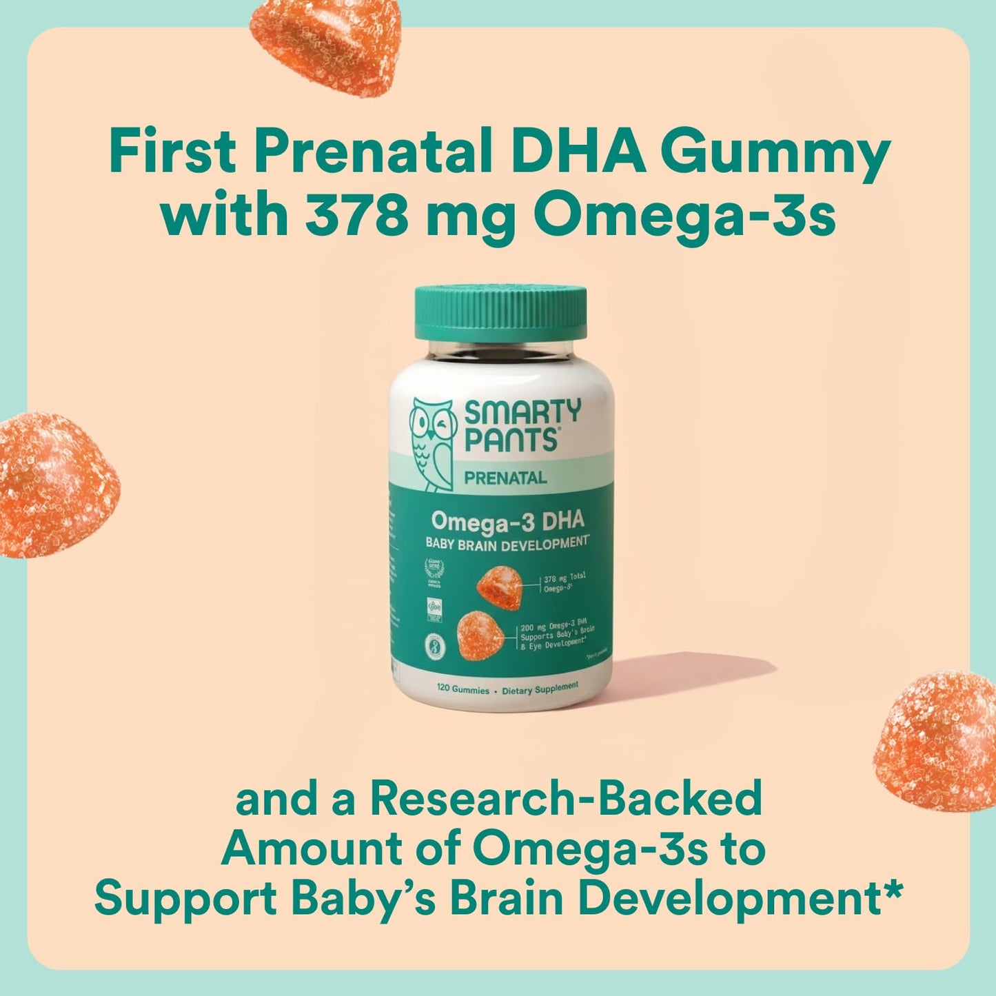 SmartyPants Prenatal Omega 3 DHA Gummies, 120 Gummies