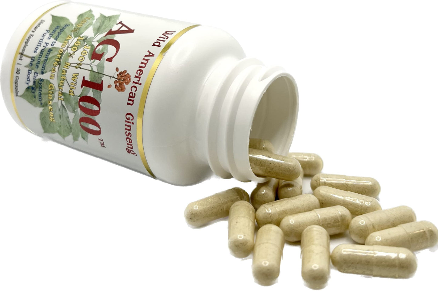 AG 100 100% Pure Wild American Ginseng Capsules, 30 Count