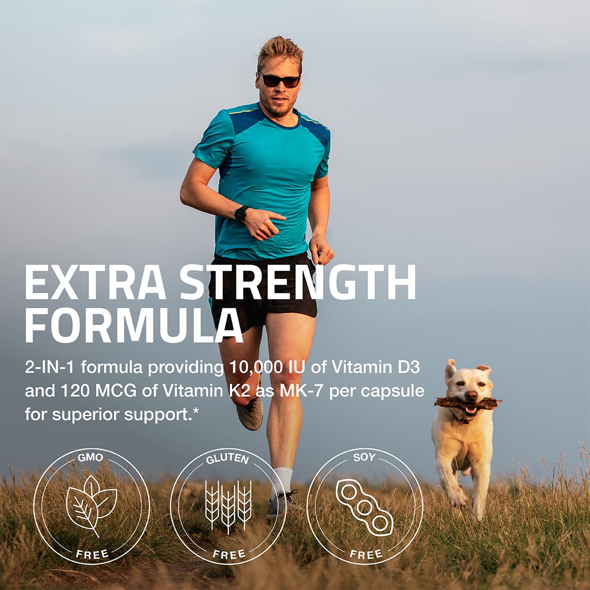 Bronson Vitamin K2 (MK7) with D3 Extra Strength Capsules, 60 Count